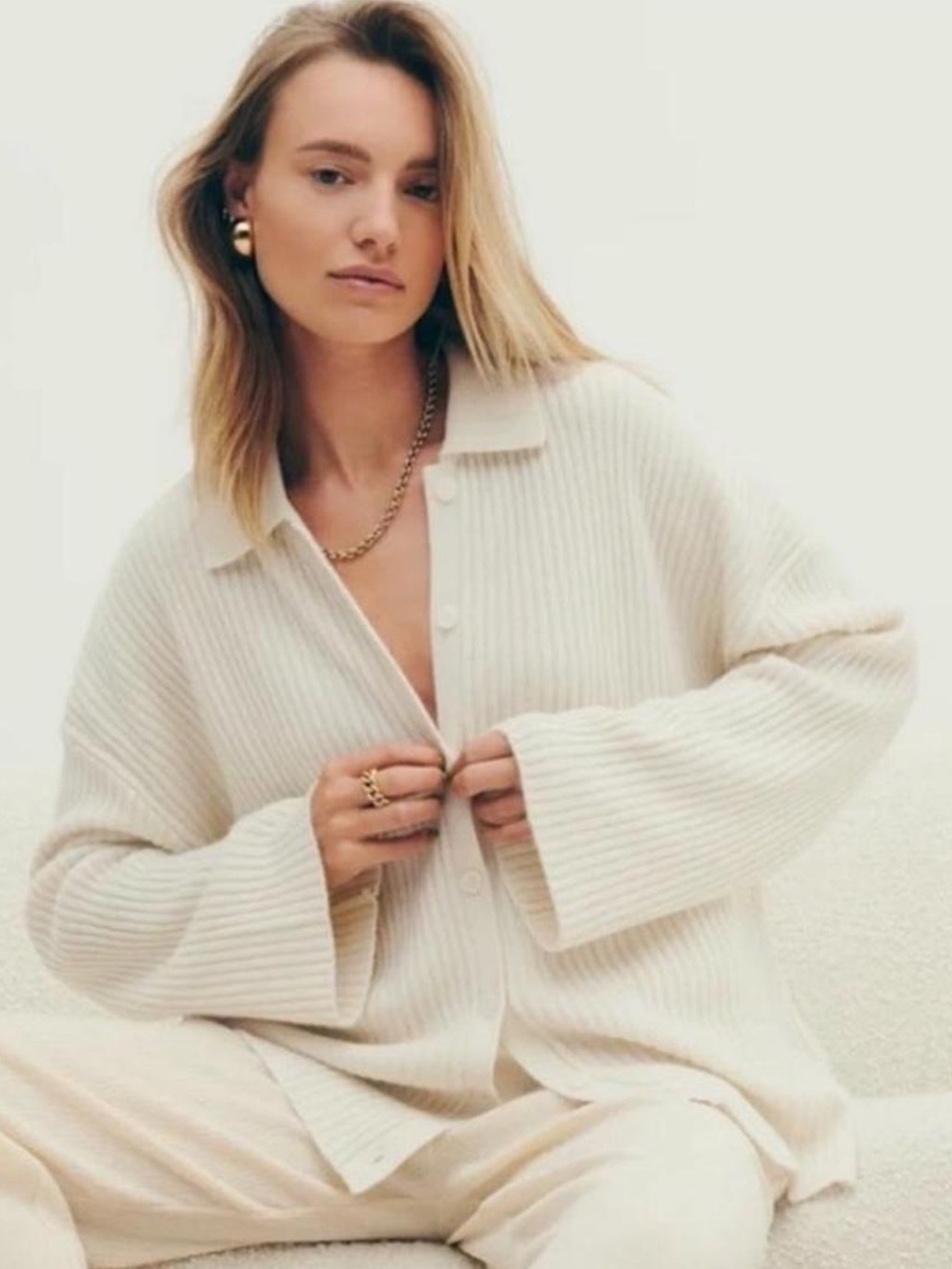 Reformation Fantino Cashmere Collared Cardigan Size XL